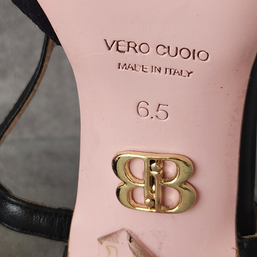 Beautiisoles Slingback Pumps 6.5 Black Leather Petals Flower Pointy Made Italy - Picture 17 of 17